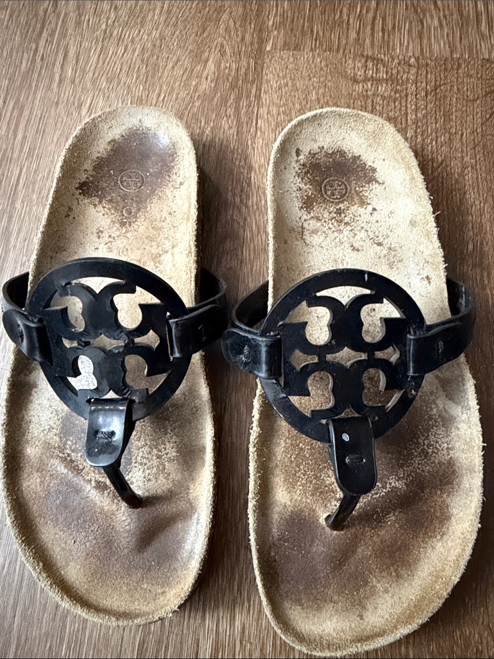 Tory Burch Miller Cloud Black Patent Leather Sandals Size 5.5